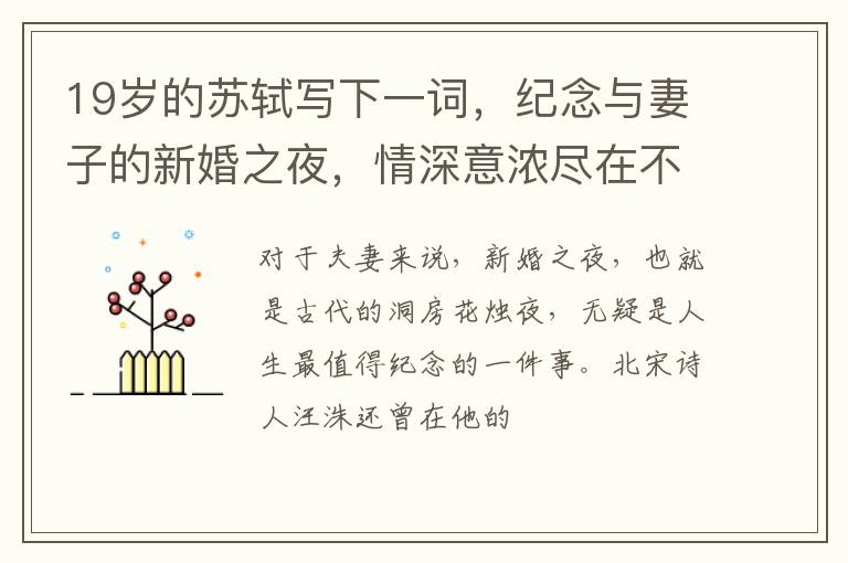 19岁的苏轼写下一词，纪念与妻子的新婚之夜，情深意浓尽在不言中