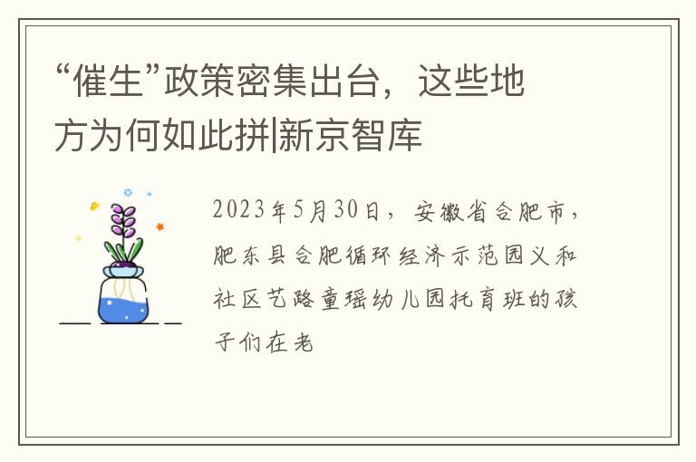 “催生”政策密集出台，这些地方为何如此拼|新京智库